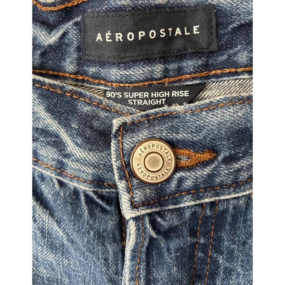Aeropostale Distressed 90s Super High Rise Straight Leg Jeans Button Fly grunge - Picture 9 of 10